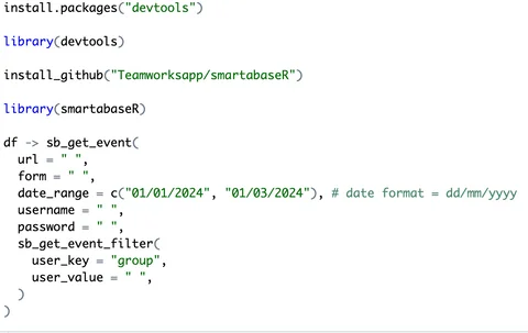 Original smartabaseR code summary screenshot